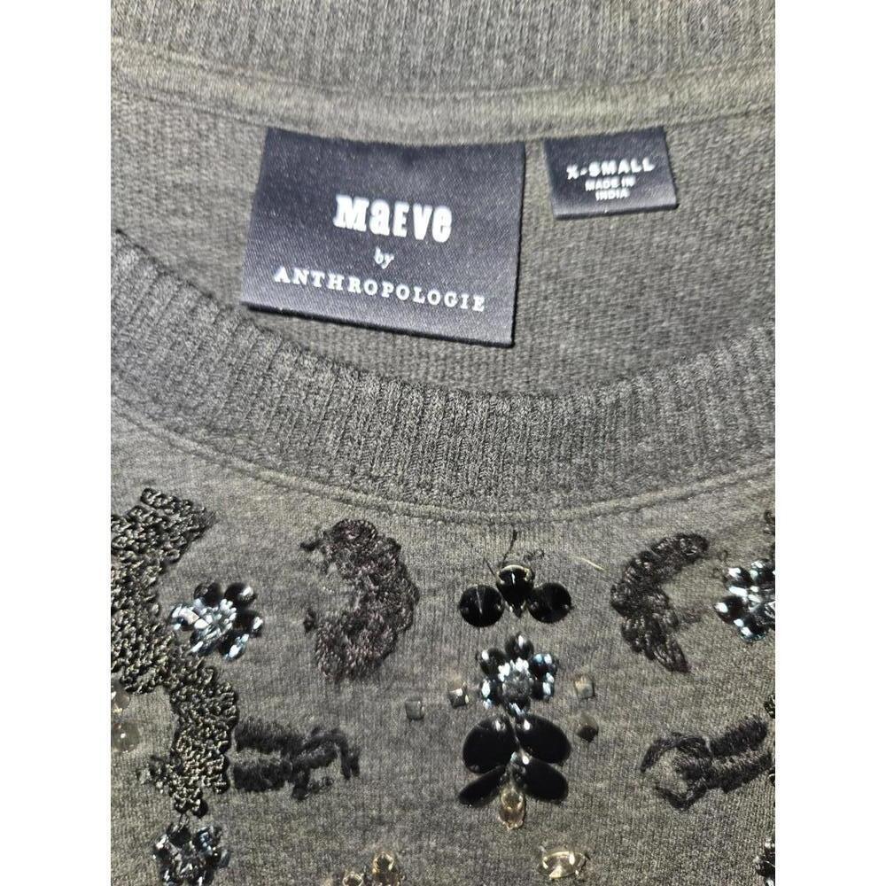 Maeve Embellished Gray Sweater, Size XS - Picture 2 of 3